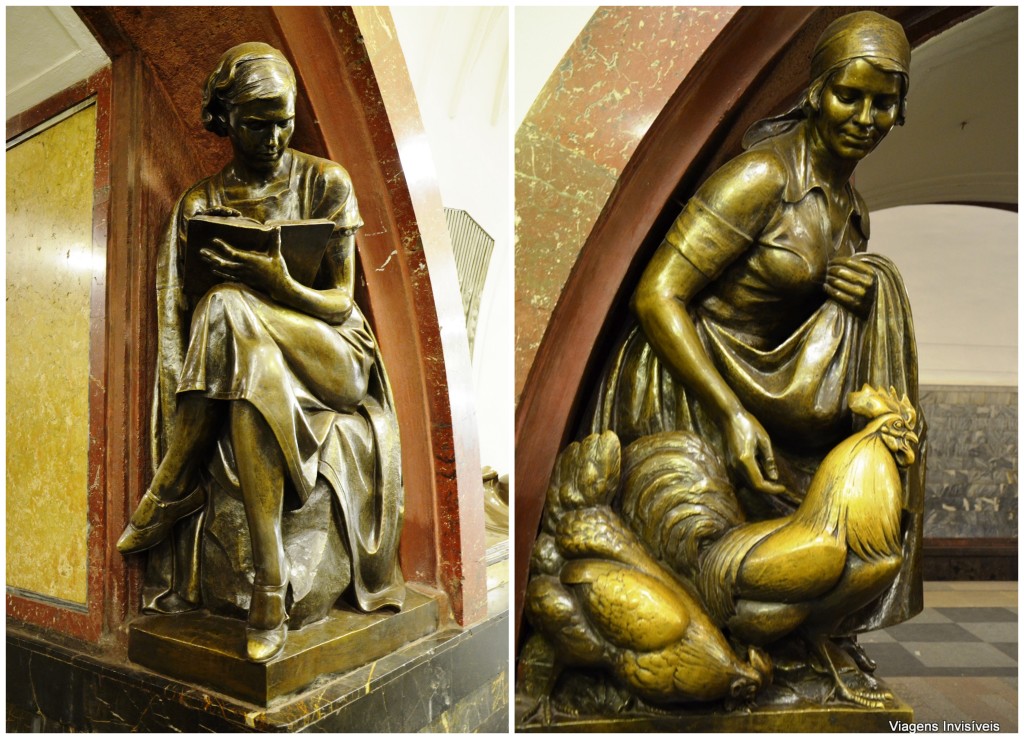 Esculturas da estação Plóschad Revoliústsy, estação de metrô, Moscou, Rússia