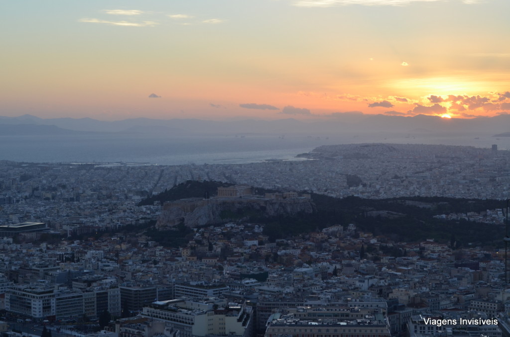 por do sol e vista da Acrópole, Licavitós, Atenas, Grécia