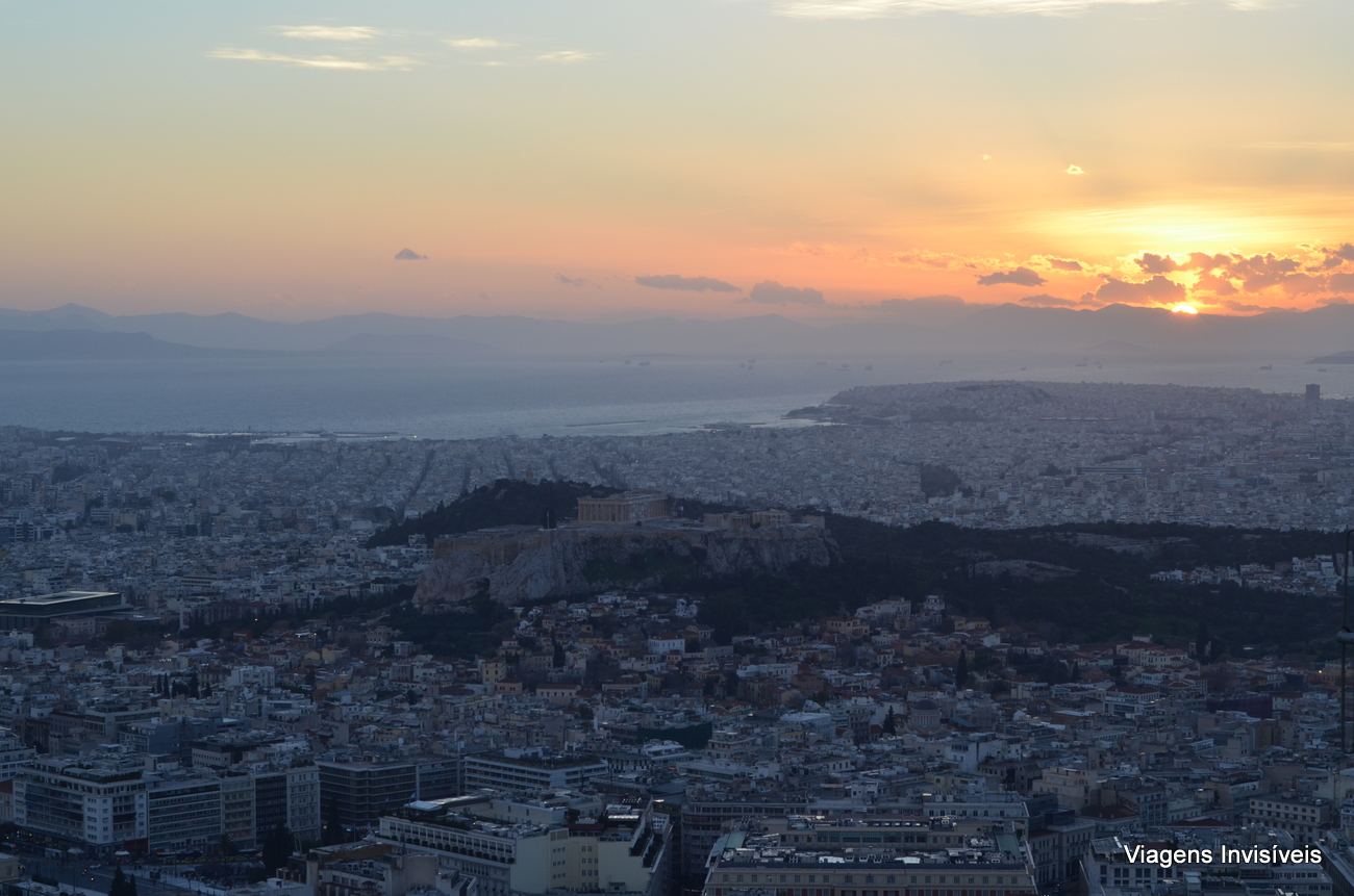por do sol e vista da Acrópole, Licavitós, Atenas, Grécia