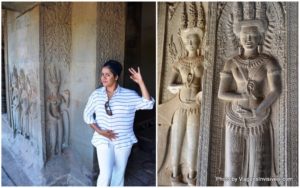 Selfie com apsaras, Angkor Wat, Camboja