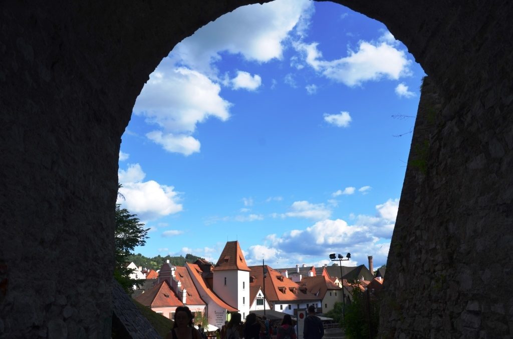 A primeira visão que se tem de Cesky Krumlov, Chequia