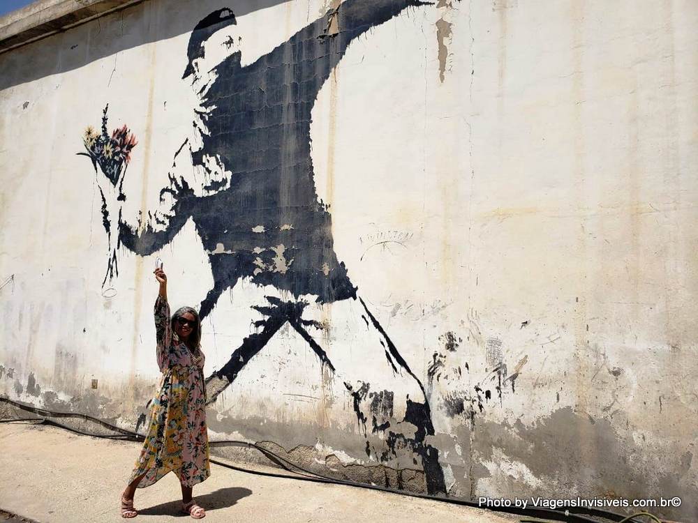 Um dos primeiros grafites de Banski em Belém, Palestina